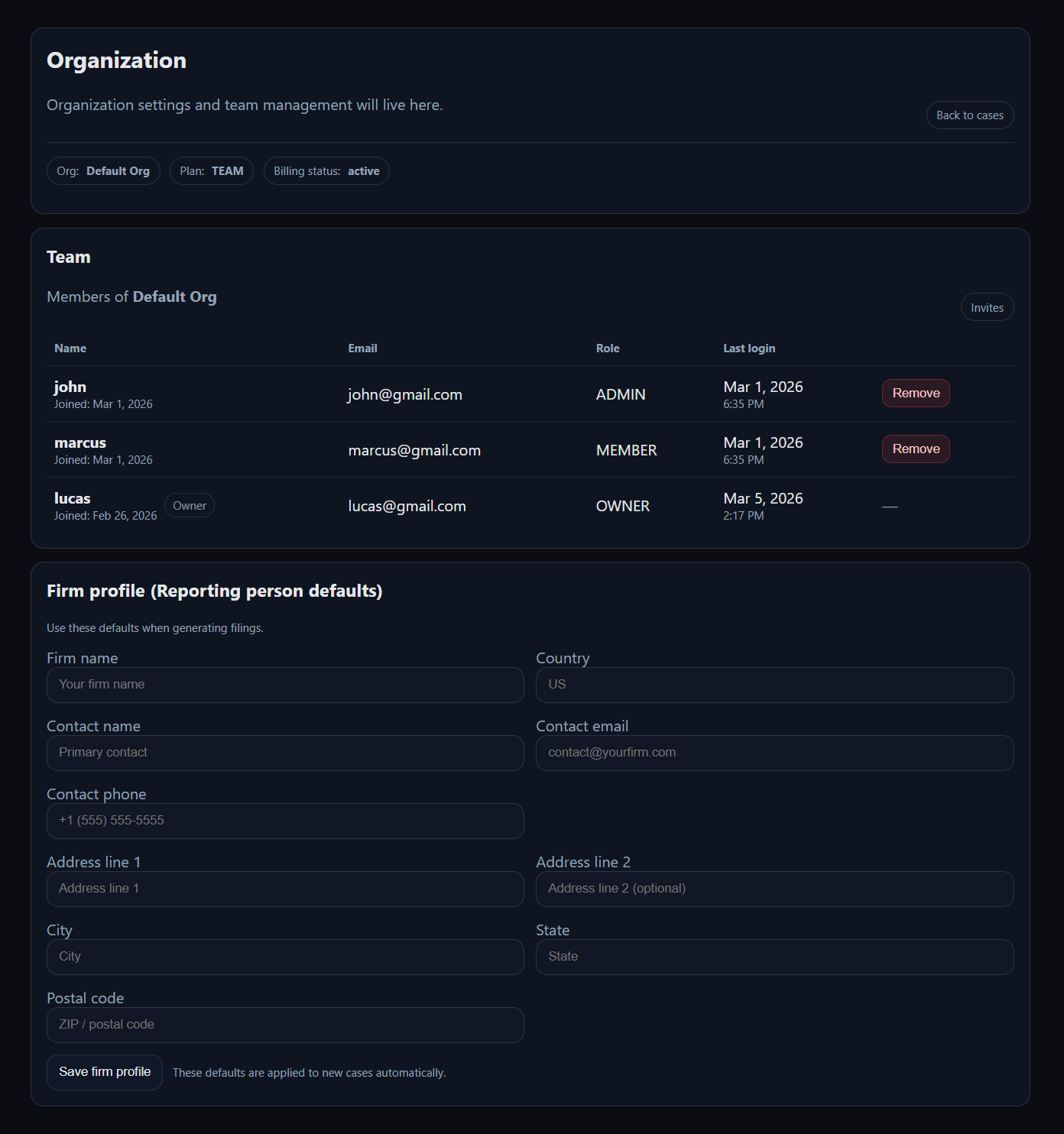 RRE organization management screenshot